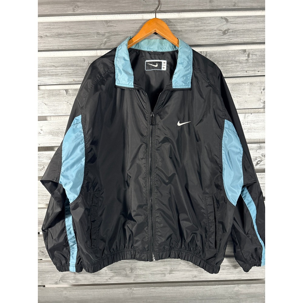 Vintage 90s Nike Air Windbreaker Jacket Mens Black Blue Full Zip Swoosh XXL